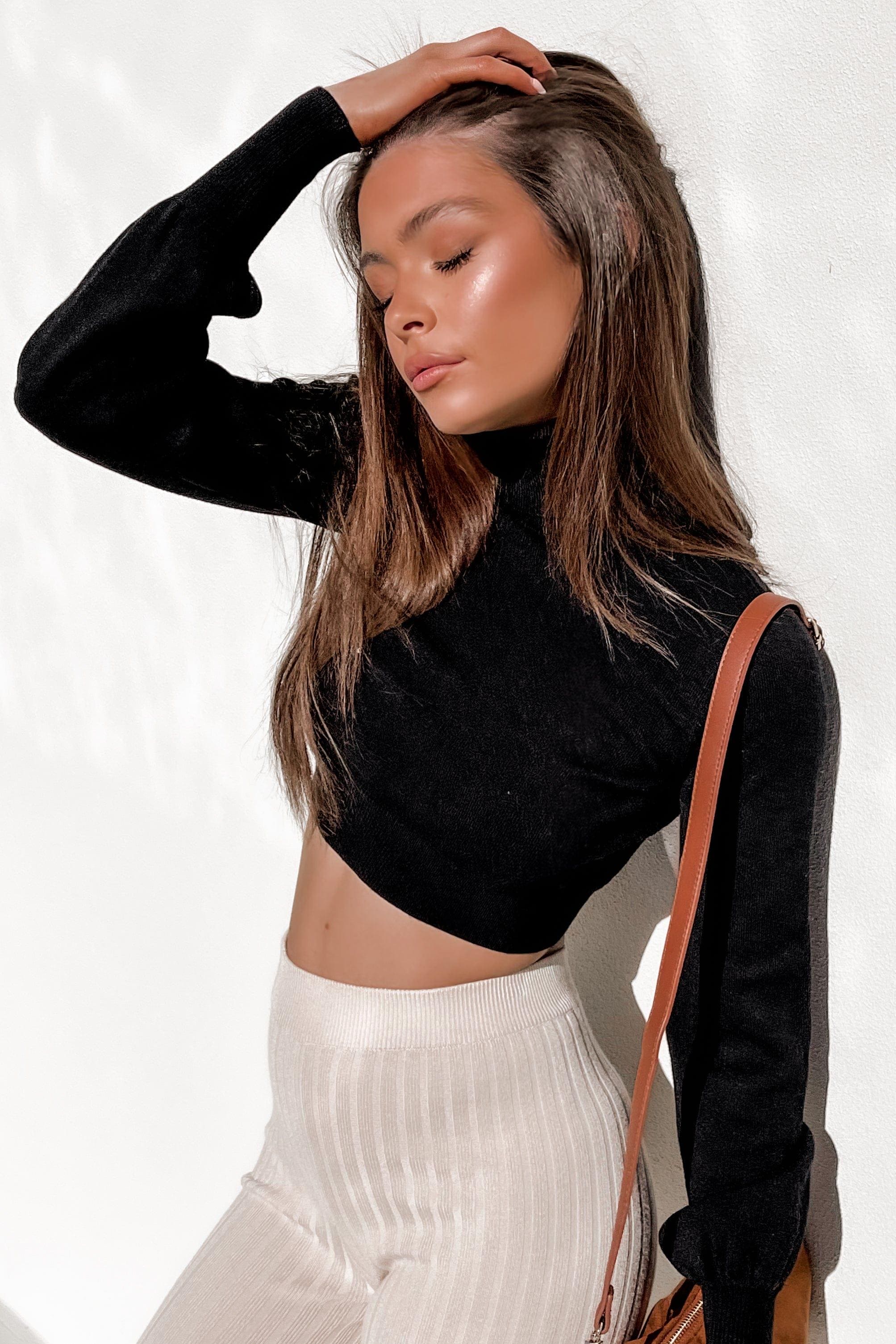 ONLY Black Ribbed Long Sleeve Crop Top