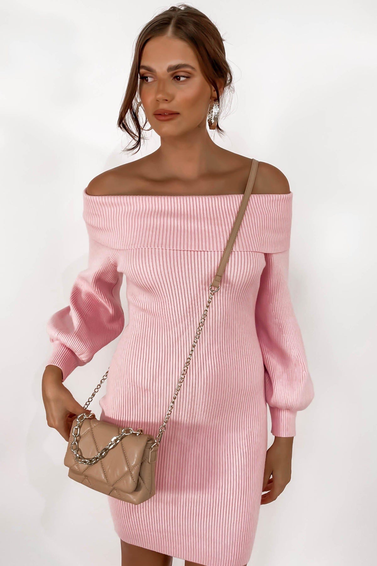 Lovilla Dress, BALLOON SLEEVE, DRESS, DRESSES, JUMPER, KNIT, LONG SLEEVE, OFF SHOULDER, PINK, Lovilla Dress only $66.00 @ MISHKAH ONLINE FASHION BOUTIQUE, Shop The Latest Women&#39;s Dresses - Our New Lovilla Dress is only $66.00, @ MISHKAH ONLINE FASHION BOUTIQUE-MISHKAH