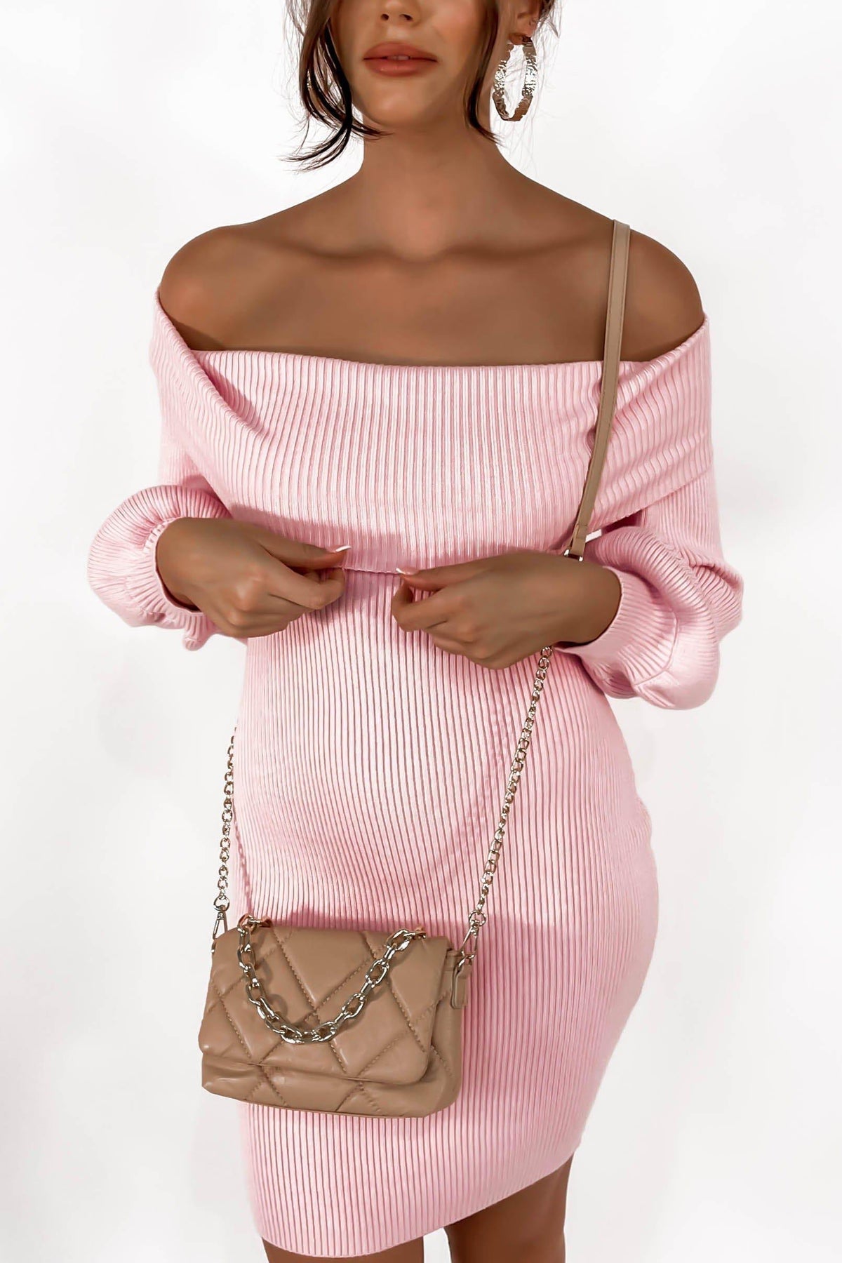 Lovilla Dress, BALLOON SLEEVE, DRESS, DRESSES, JUMPER, KNIT, LONG SLEEVE, OFF SHOULDER, PINK, Lovilla Dress only $66.00 @ MISHKAH ONLINE FASHION BOUTIQUE, Shop The Latest Women&#39;s Dresses - Our New Lovilla Dress is only $66.00, @ MISHKAH ONLINE FASHION BOUTIQUE-MISHKAH